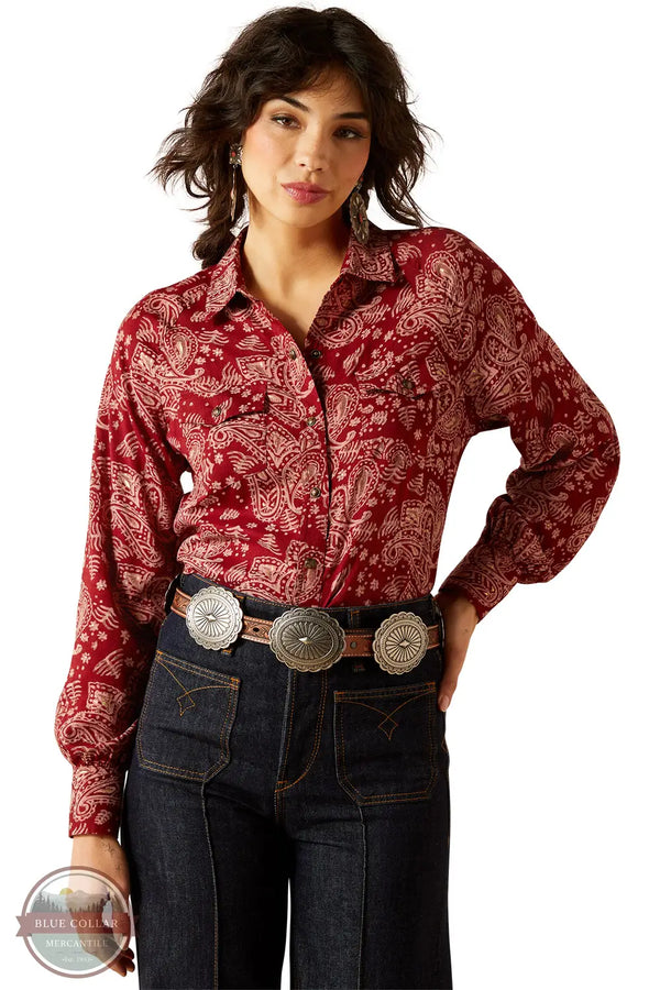 Ariat 10062809 Long Sleeve Imprints Paisley Shirt in Red, front