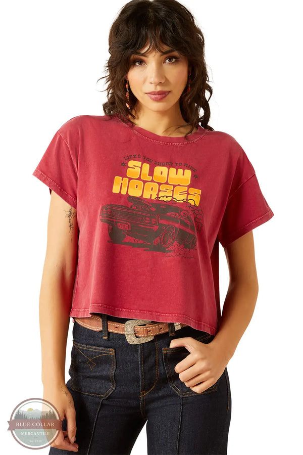 Ariat 10062911 Sendero Slow Horses Crop Short Sleeve T-Shirt in Red, front