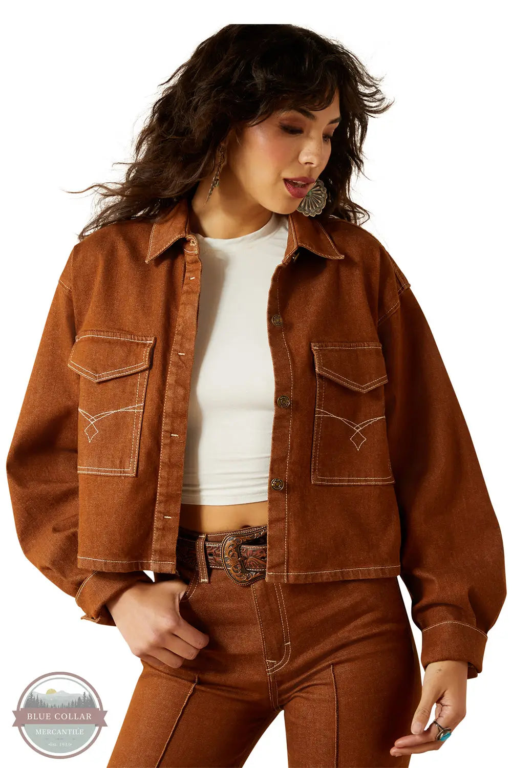 Ariat 10063166 Boxy Cropped Denim Jacket, unbuttoned front