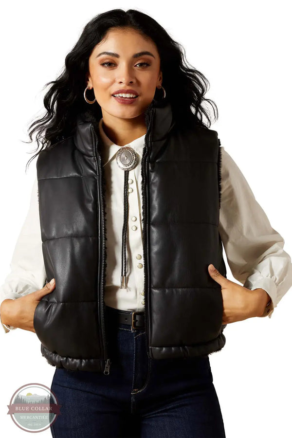 Ariat 10065974 Echo Reversible Black Vest, leather front