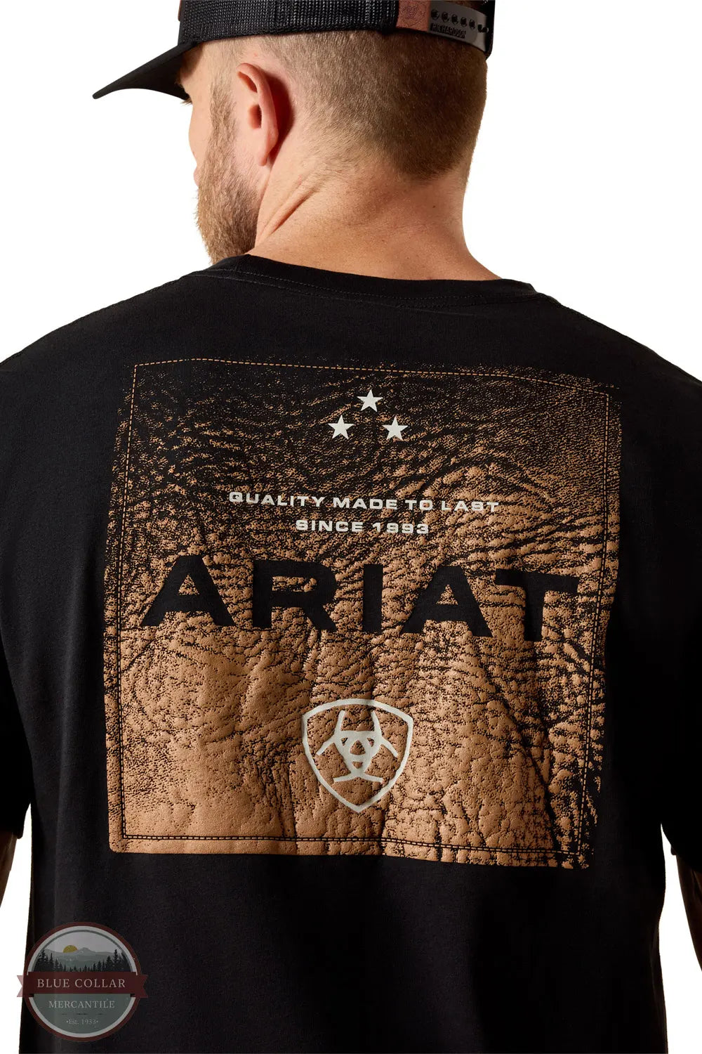 Ariat 10071159 Boot Leather Patch Short Sleeve Tee up close back print image