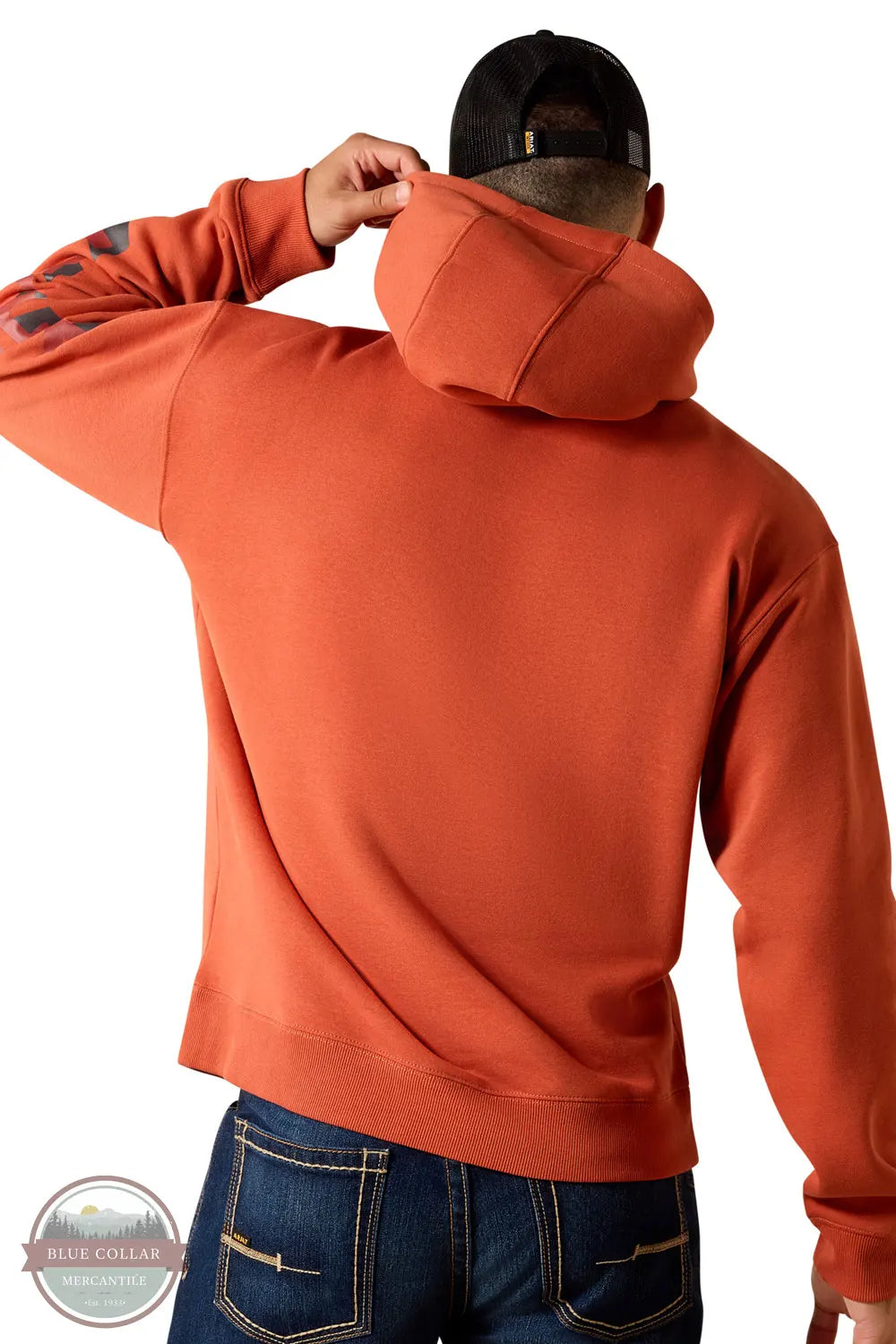 Ariat 10071245 Rebar Lightweight Logo Hoodie in Burnt Brickbrandy Snifter back view