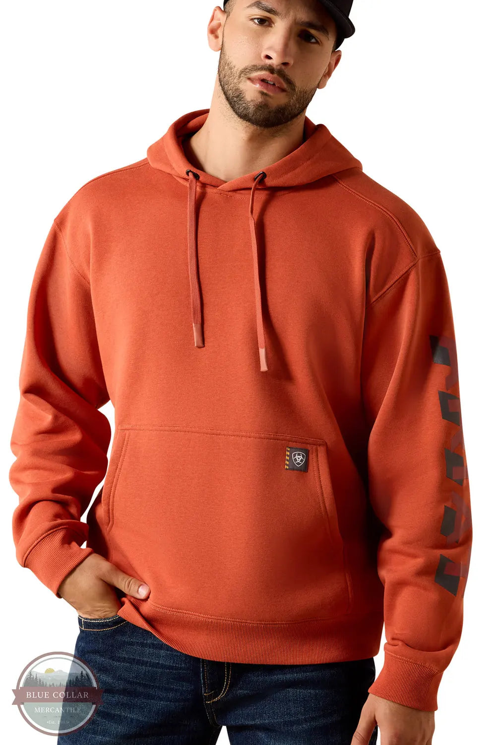 Ariat 10071245 Rebar Lightweight Logo Hoodie in Burnt Brickbrandy Snifter front view