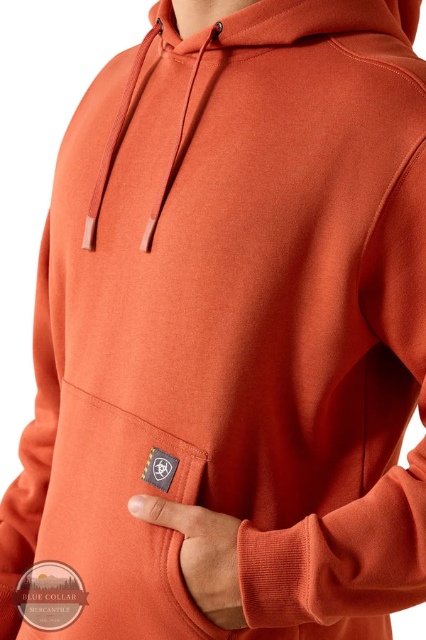 Ariat 10071245 Rebar Lightweight Logo Hoodie in Burnt Brickbrandy Snifter kangaroo pocket