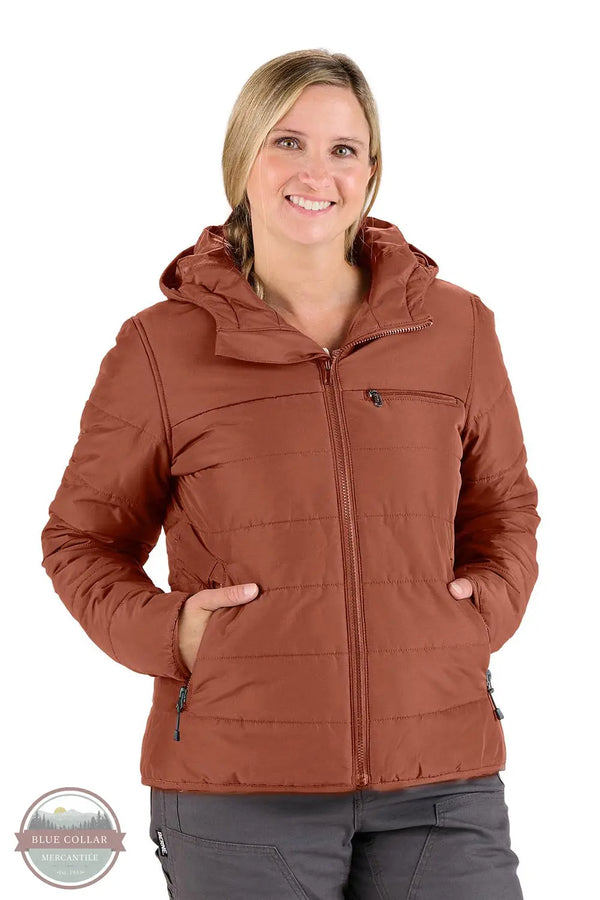 Berne WHJ26 Channel Quilt Ripstop Hooded Jacket in cinnamon, front
