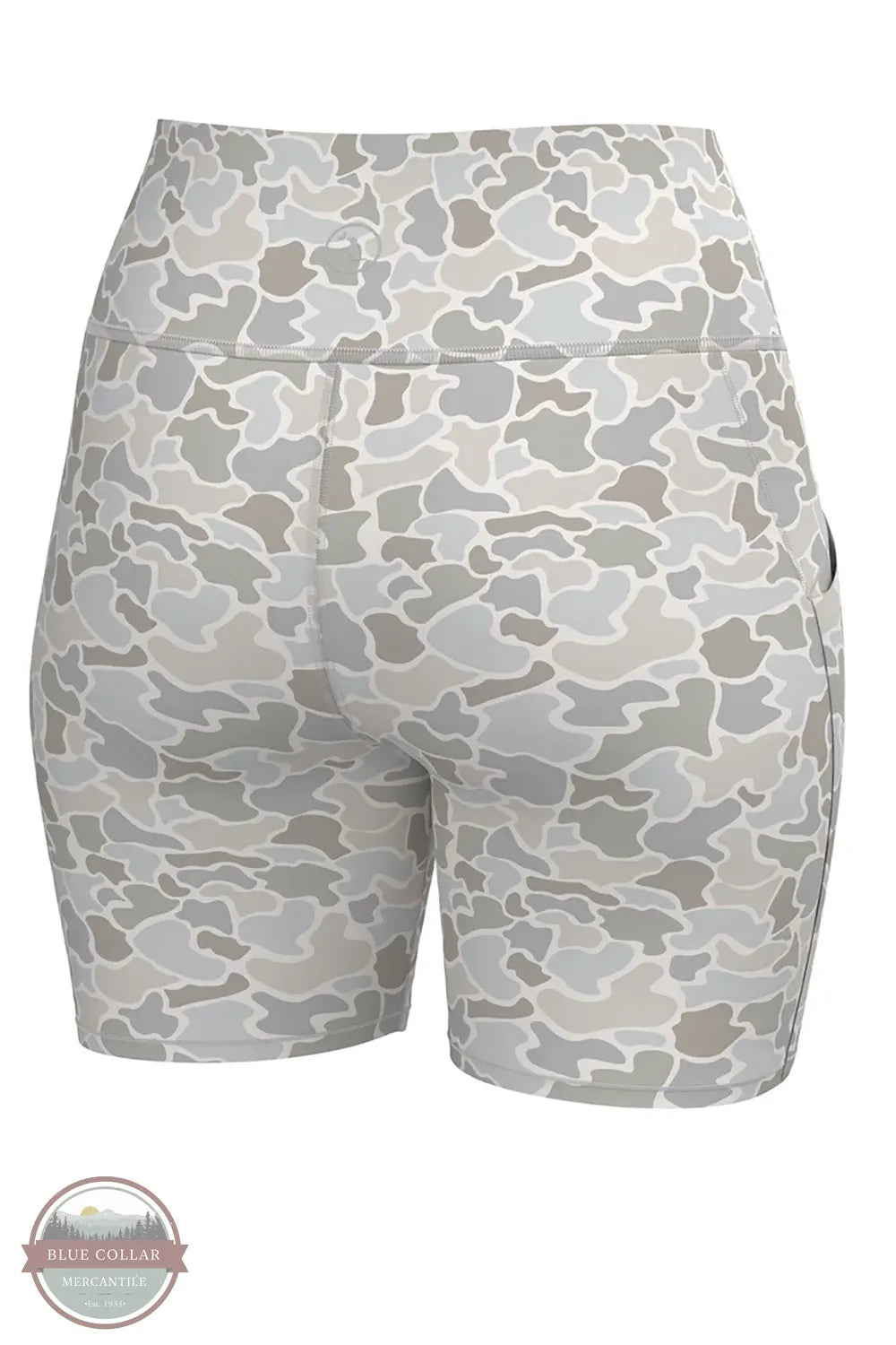 Local Girl LG Biker Shorts in Forest Camo Saltwater rear view of shorts