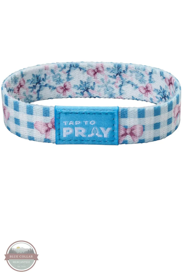 Versible's Blue Belle Tap To Pray® Wristband checker pattern side shown