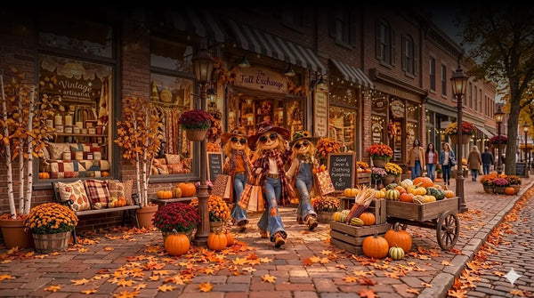 Blue Collar Mercantile Fall 2026 Fashions available showing 3 pumpkin ladies shopping!