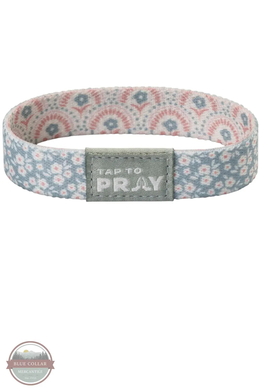 Versible's Boho Bouquet Tap To Pray® Wristband side of blue with small flowers shown