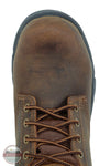 Carolina CIRCUIT CA1626 Women's 6" Waterproof Composite Toe Work Boot, Close-up top-down view of a brown leather lace-up boot against a white background, showing the toe, laces, and part of the black outsole.