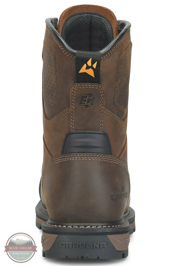 Carolina CA3701 Men's Blockade 8" Heat Resisting Waterproof Composite Toe Work Boot in Dark Brown back view of heel