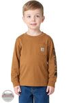 Carhartt CA6884 Boys' Long Sleeve Pocket Logo T-Shirt in 3 colors in carhartt brown shown on toddler