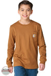 Carhartt CA6884 Boys' Long Sleeve Pocket Logo T-Shirt in 3 colors in Carhartt Brown Youth Size Shown