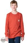 Carhartt CA6884 Boys' Long Sleeve Pocket Logo T-Shirt in 3 colors on youth in homestead red