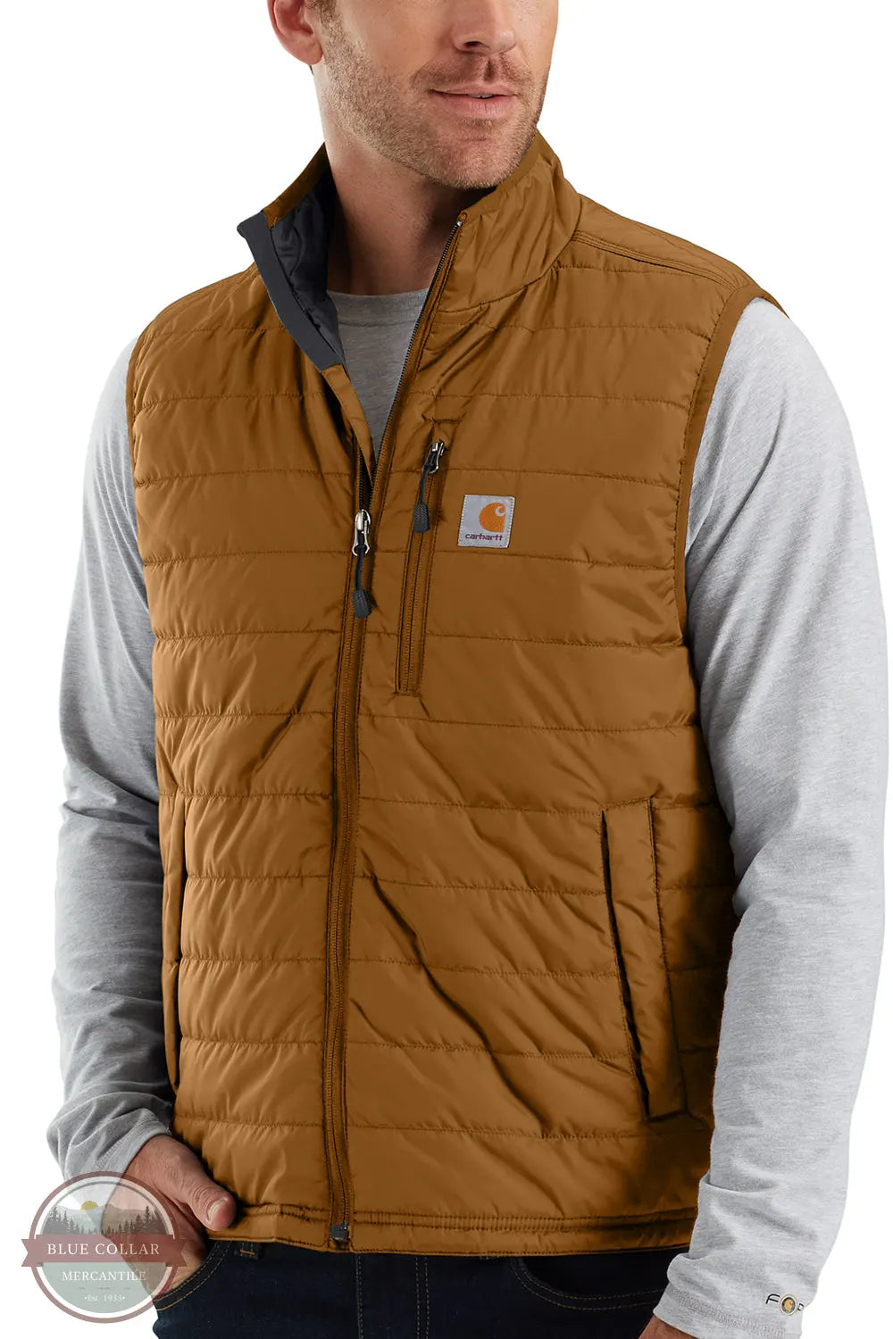 Carhartt 102286 Men's Rain Defender Insulated Vest - Relaxed Fit brn front model view