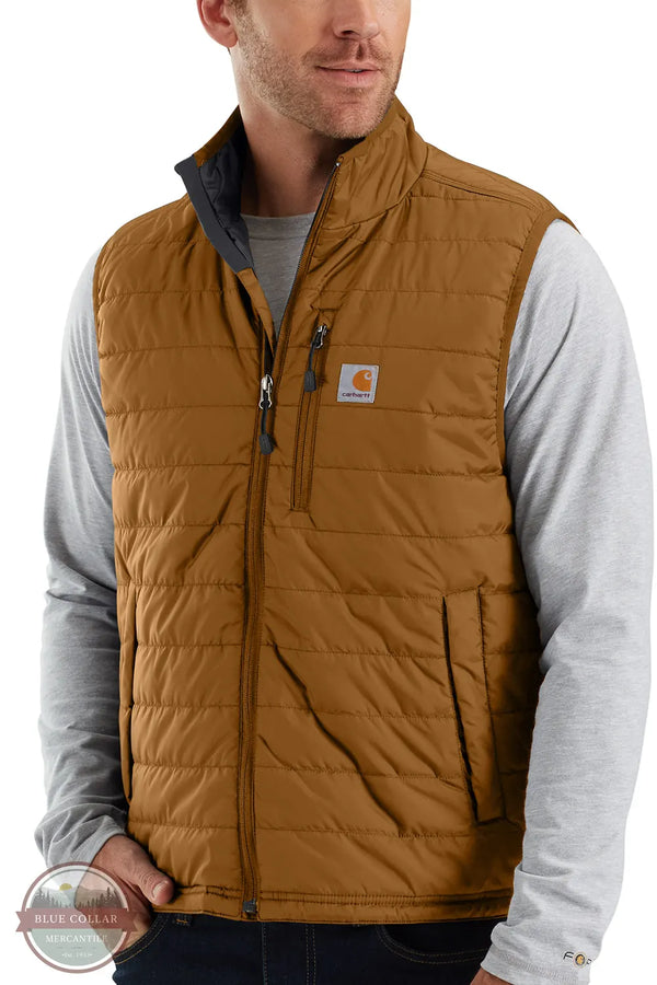 Carhartt 102286 Men's Rain Defender Insulated Vest - Relaxed Fit brn front model view