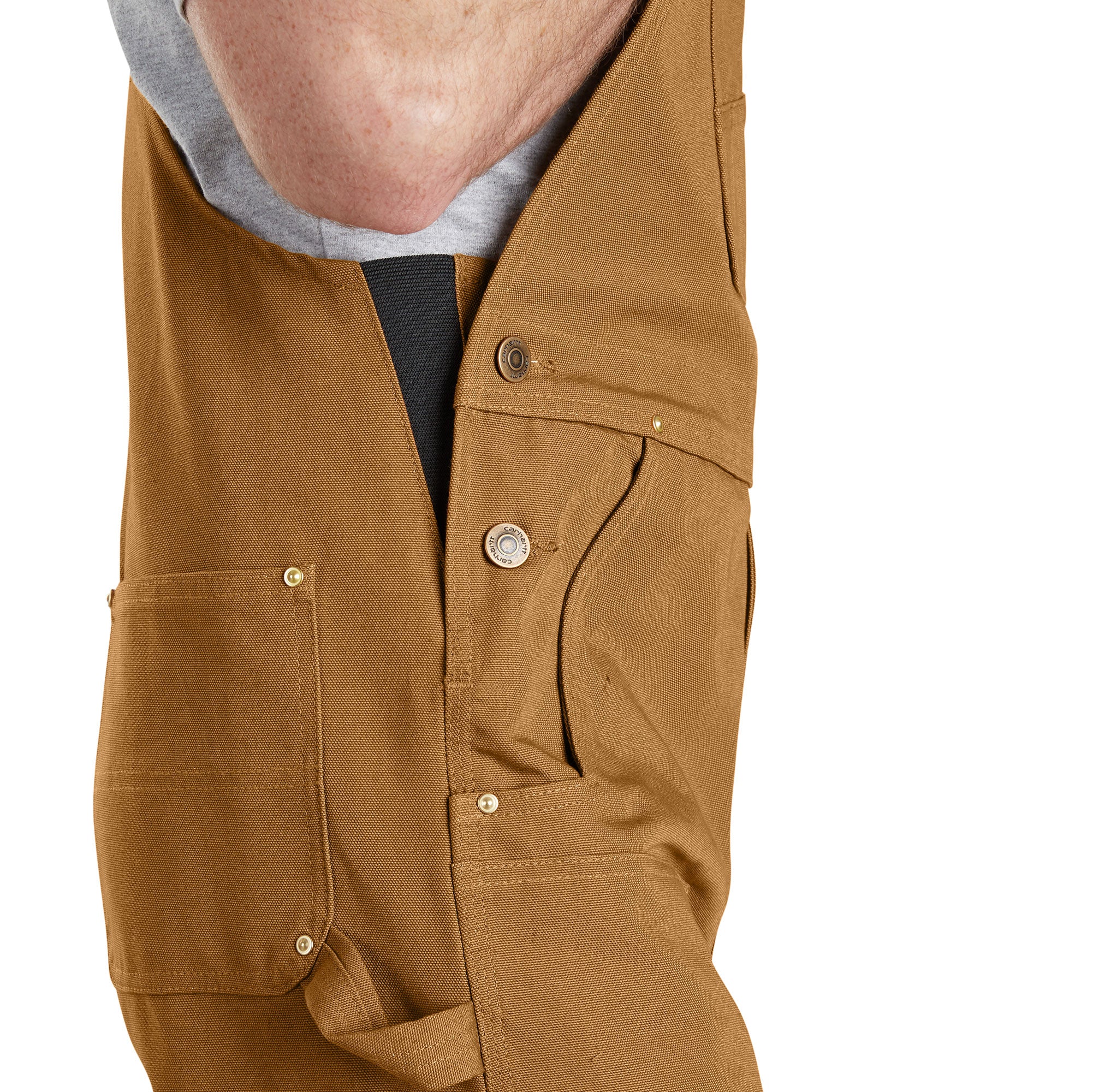 Carhartt 102776-211 Relaxed Fit Duck Bib Overall in Carhartt Brown side view