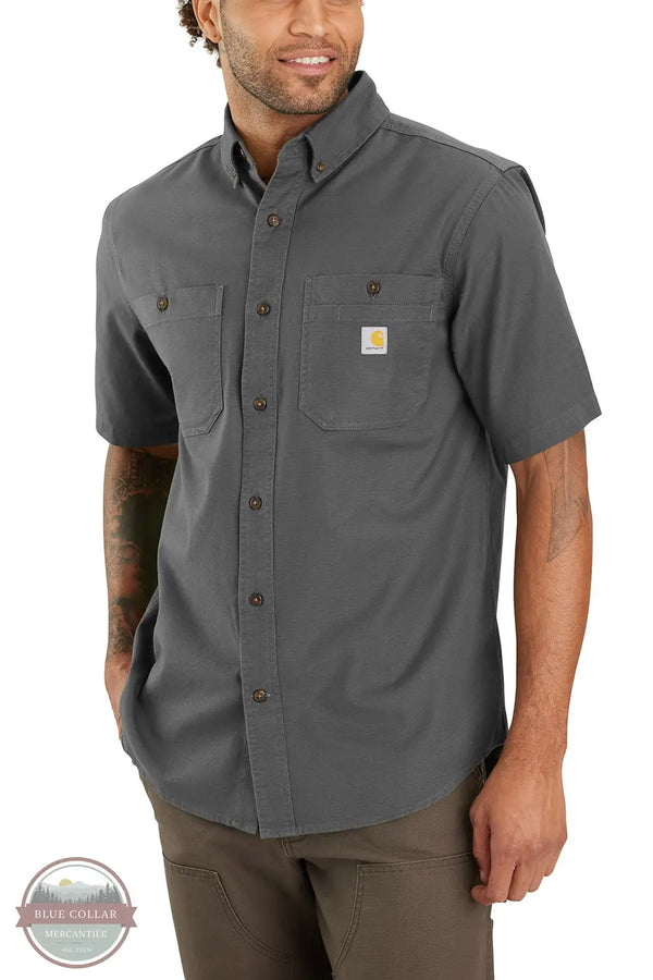 Carhartt 103555 Rugged Flex Midweight Relaxed Fit Short Sleeve Shirt in gray, model