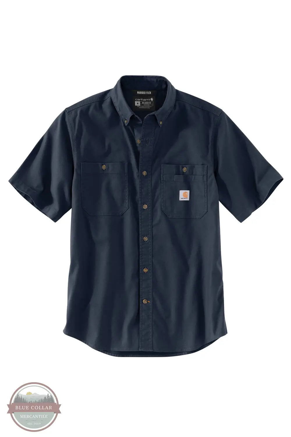 Carhartt 103555 Rugged Flex Midweight Relaxed Fit Short Sleeve Shirt in navy, front