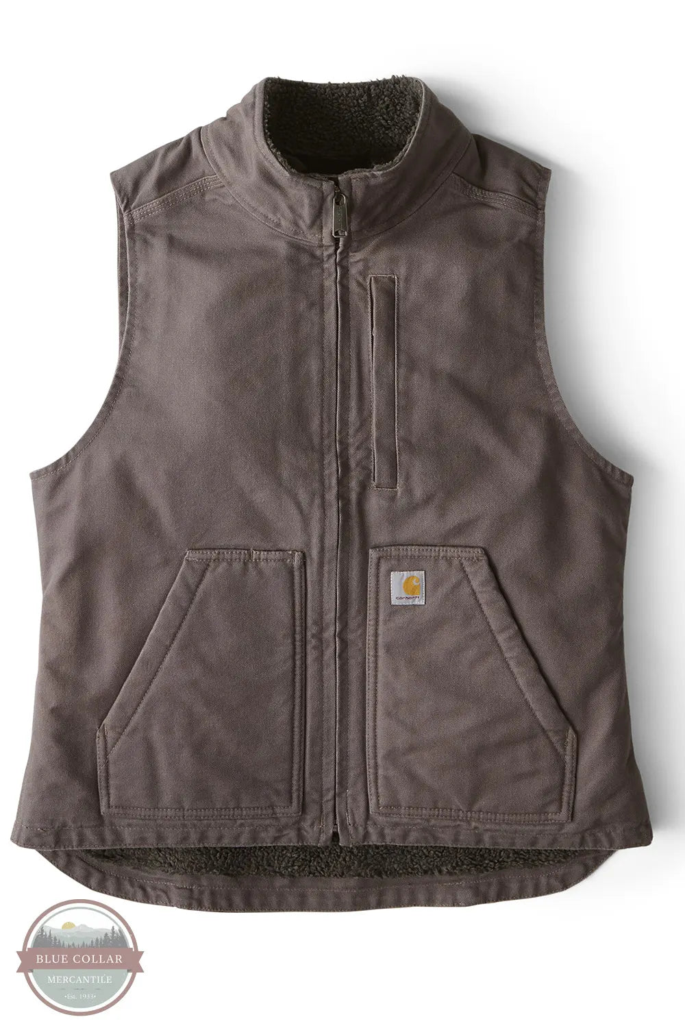 Carhartt 104224 Women's Sherpa Lined Vest Relaxed-Fit Washed Duck 032 Taupe Gray vest alone
