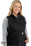 Carhartt 104224 Women's Sherpa Lined Vest Relaxed-Fit Washed Duck BLK Black on Model
