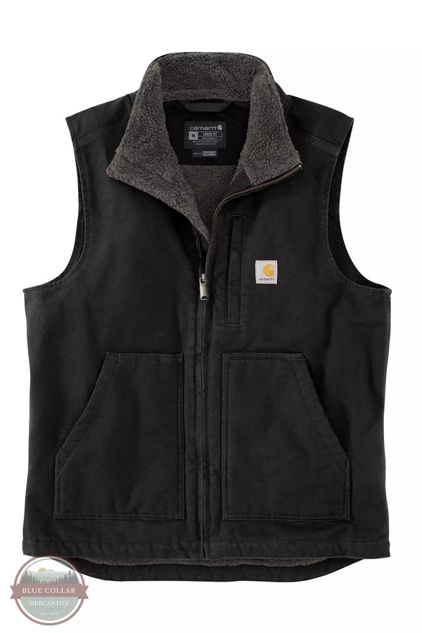 Carhartt 104277 Loose Fit Washed Duck Sherpa Lined Mock Neck Vest Black Front View