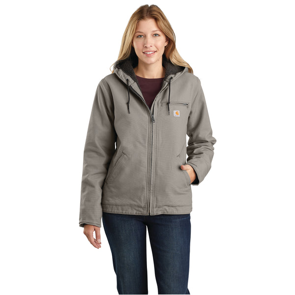 Carhartt 104292 Washed Duck Sherpa Lined Loose Fit Jacket in 032 taupe gray, front