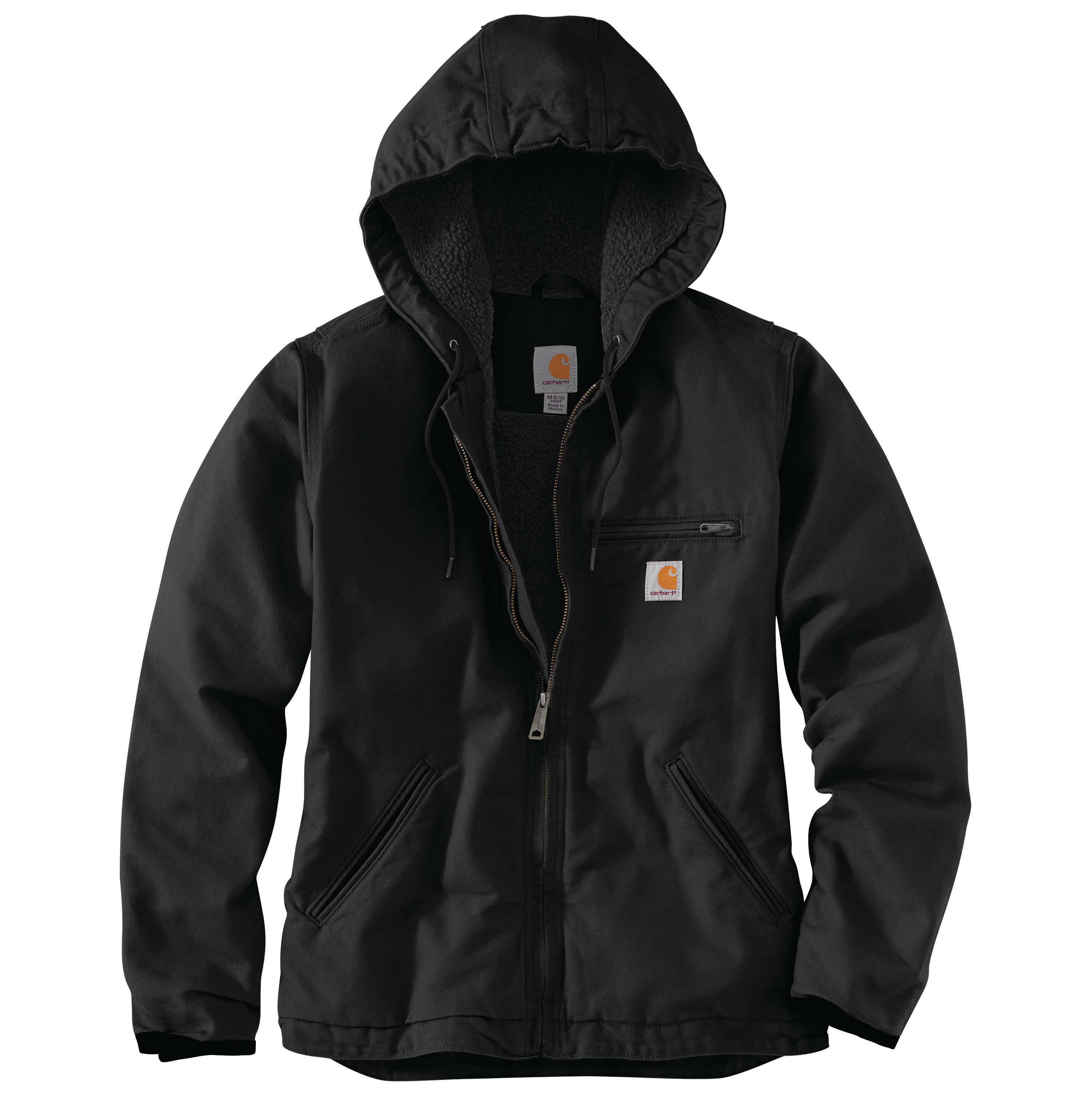 Carhartt 104292 Washed Duck Sherpa Lined Loose Fit Jacket in blk black, front