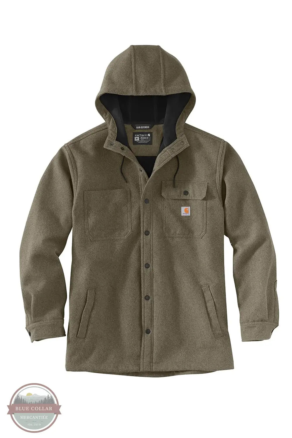 Carhartt 105022 Rain Defender® Relaxed Fit Heavyweight Hooded Shirt Jac in MOS, front