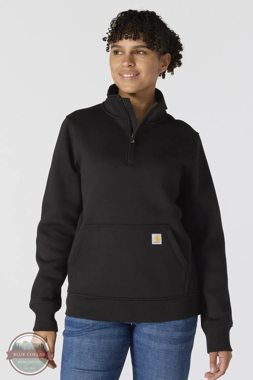 Carhartt 105295 Clarksburg Relaxed Fit Quarter-Zip Mock-Neck Sweatshirt in Black front model view
