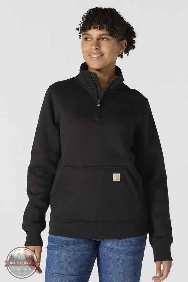 Carhartt 105295 Clarksburg Relaxed Fit Quarter-Zip Mock-Neck Sweatshirt in Black front model view