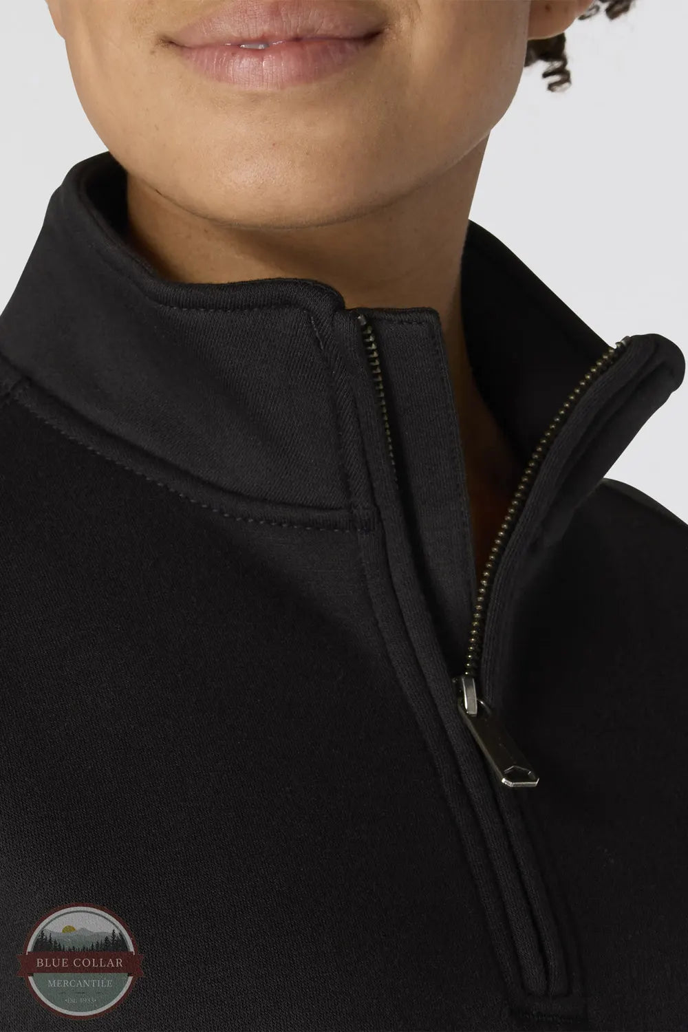 Carhartt 105295 Clarksburg Relaxed Fit Quarter-Zip Mock-Neck Sweatshirt in black mock-neck detail view