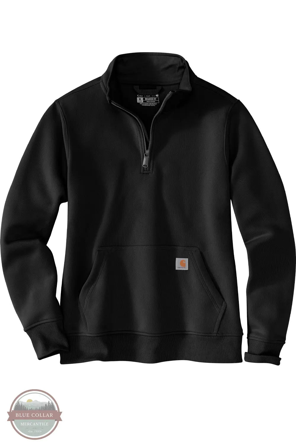 Carhartt 105295 Clarksburg Relaxed Fit Quarter-Zip Mock-Neck Sweatshirt in black front view