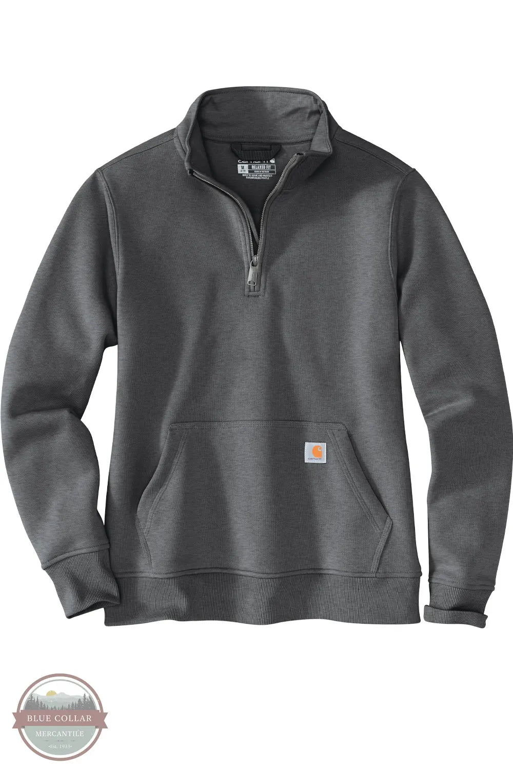 Carhartt 105295 Clarksburg Relaxed Fit Quarter-Zip Mock-Neck Sweatshirt In Charcoal front view