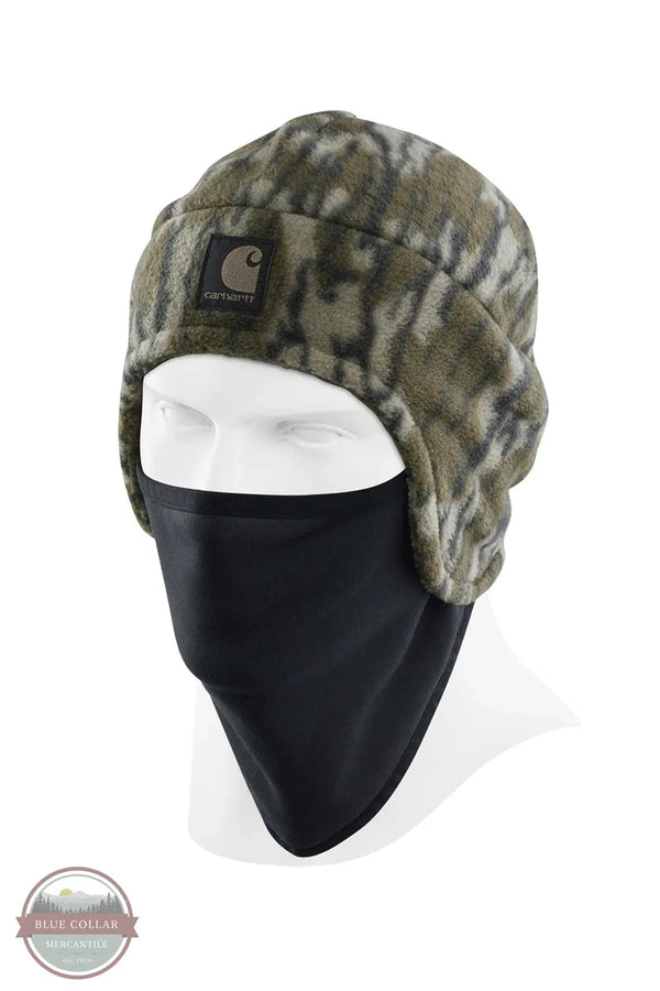Carhartt 105517-G47 Camo Fleece 2-in-1 Hat, with mask shown