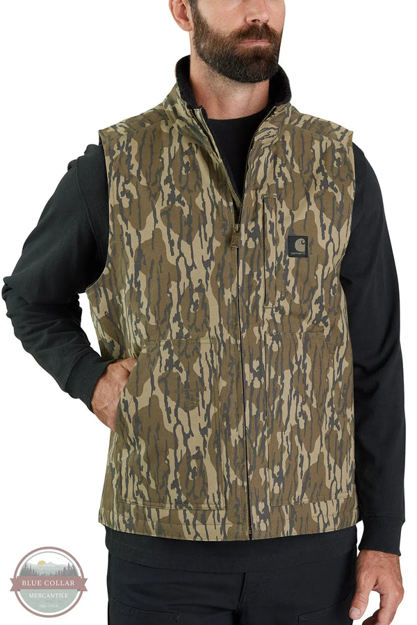 Carhartt 106099 G47 Rugged Flex Duck Loose Fit Sherpa-Lined Camo Mock-Neck Vest front view
