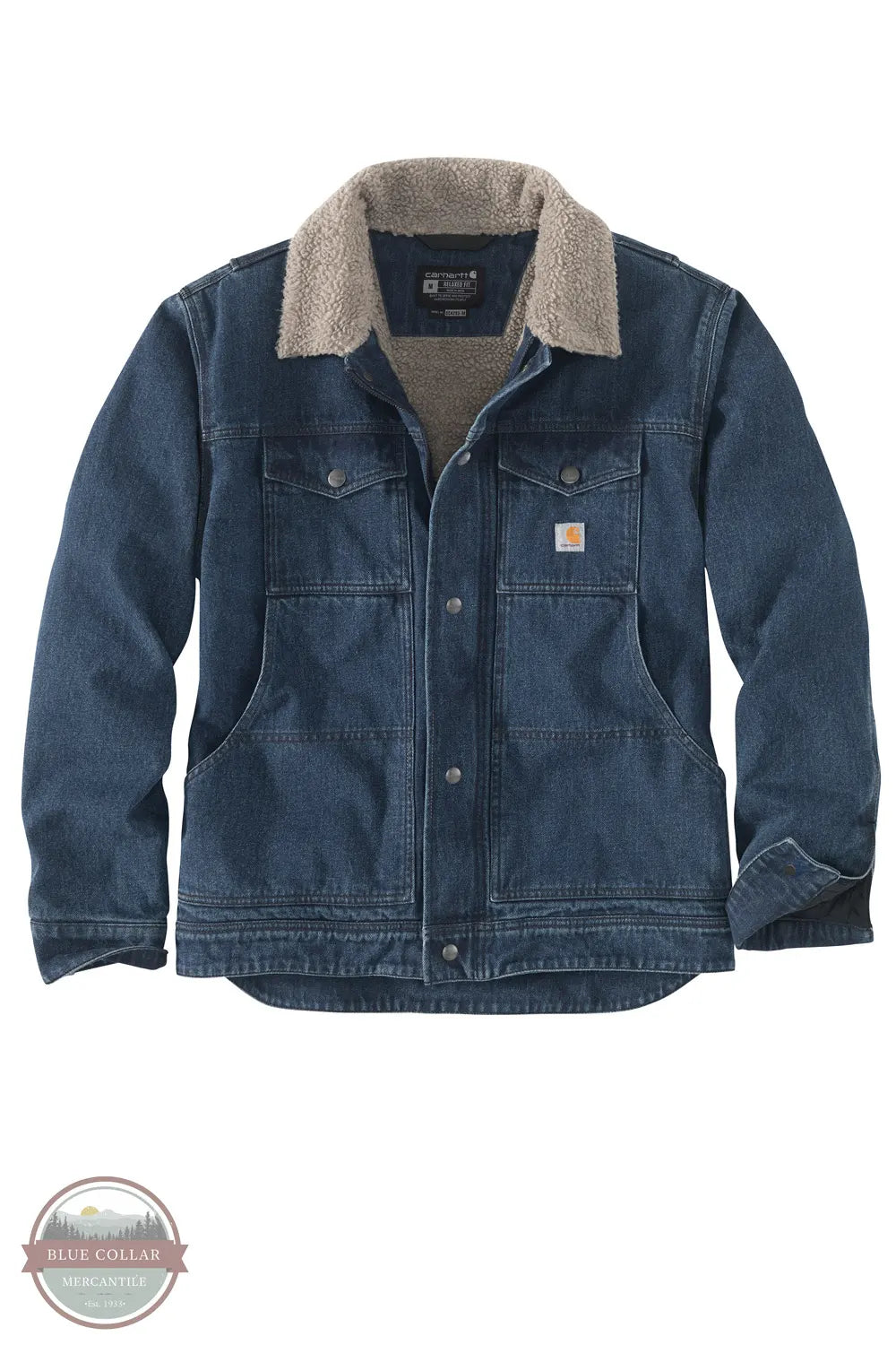 Carhartt 106323 H87 Relaxed Fit Denim Sherpa-Lined Jacket - 2 Warmer Rating front jacket only view
