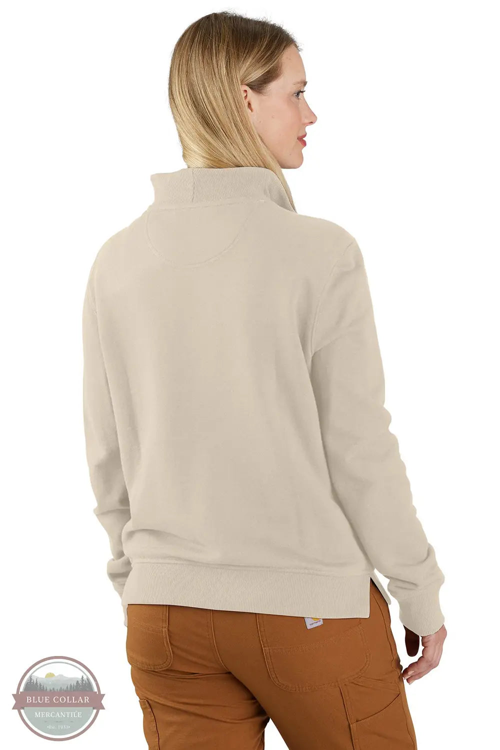 Carhartt 106451 TENCEL™ Fiber Series Relaxed Fit Half-Zip Sweatshirt in oat, model rear