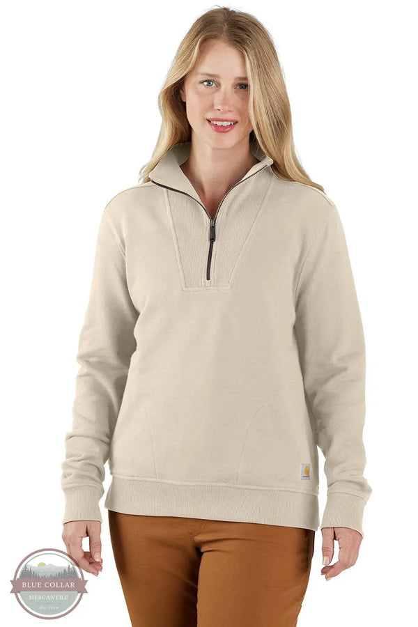 Carhartt 106451 TENCEL™ Fiber Series Relaxed Fit Half-Zip Sweatshirt in oat, model