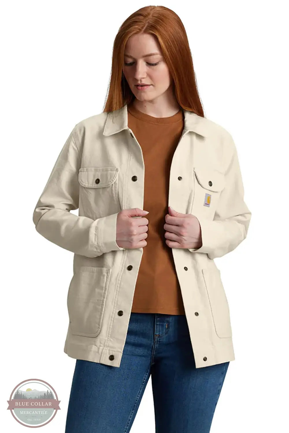 Carhartt 106812 Rugged Flex Loose Fit Canvas Shore Coat in cream, front