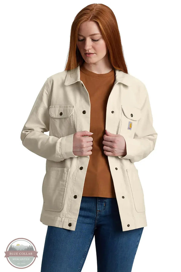 Carhartt 106812 Rugged Flex Loose Fit Canvas Shore Coat in cream, front