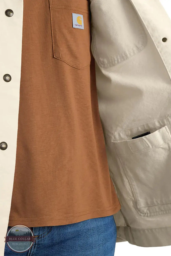 Carhartt 106812 Rugged Flex Loose Fit Canvas Shore Coat in cream, inside