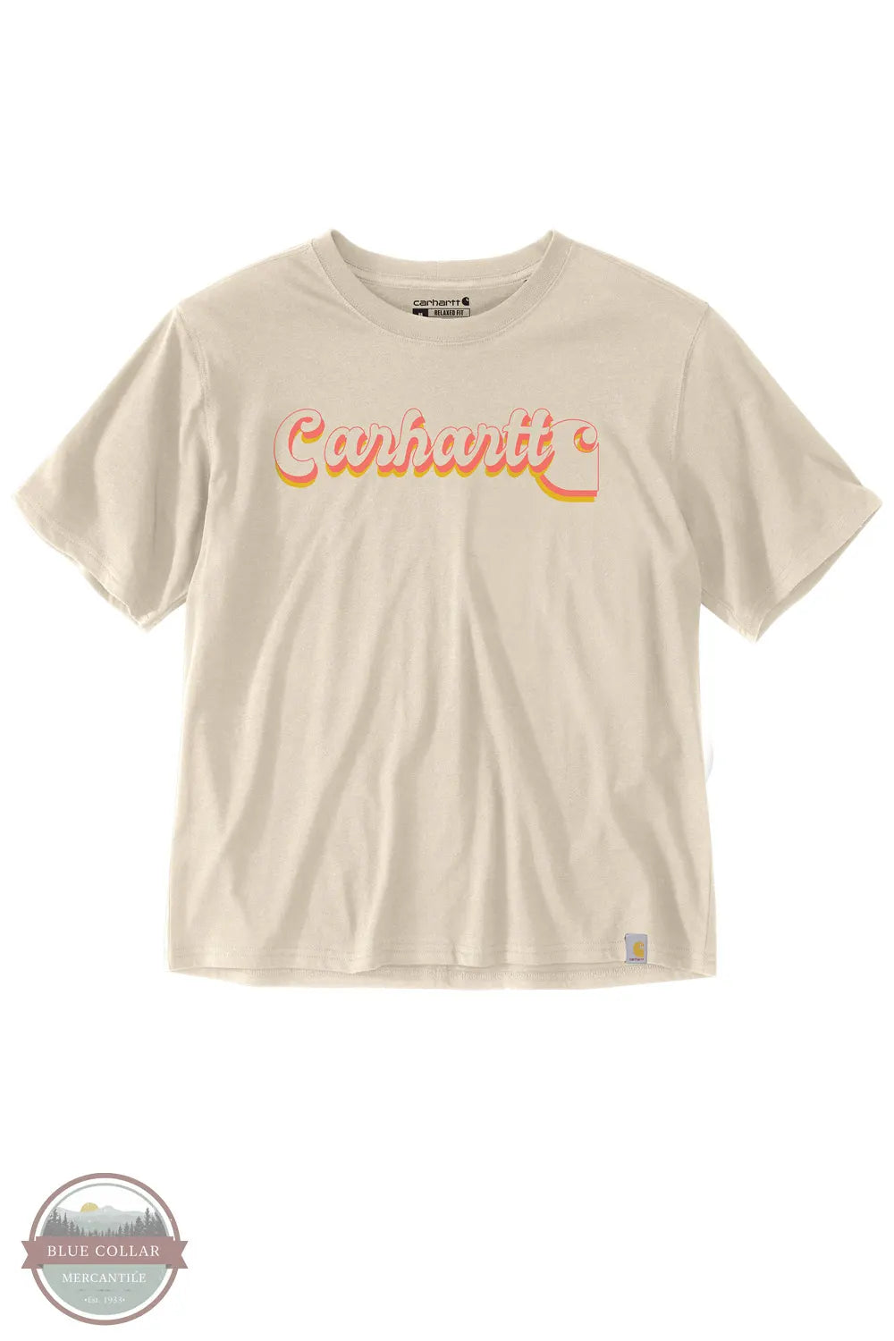 Carhartt 106833-A22 Women's TENCEL Fiber Series Loose Fit Short-Sleeve Script Graphic T-Shirt in Oak Milk Heather front shirt only view