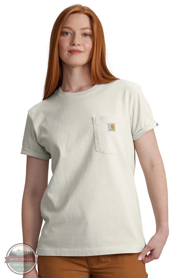 Carhartt 106903-W03 Rosie the Riveter Short Sleeve T-Shirt in Cream front view on model