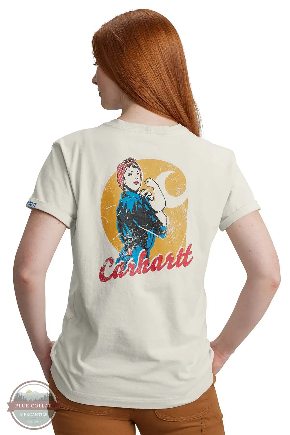 Carhartt 106903-W03 Rosie the Riveter Short Sleeve T-Shirt in Cream back model view with image