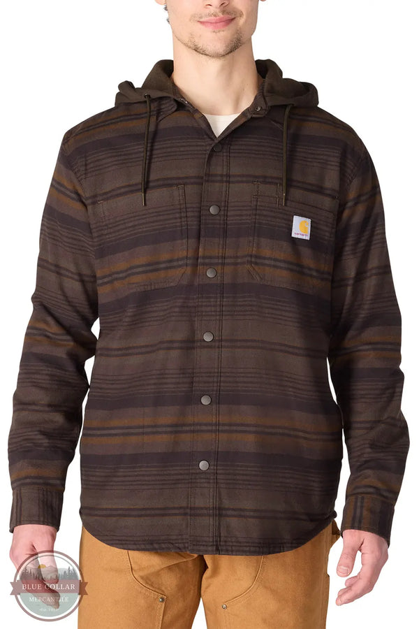 Carhartt 107011-EE6 Rugged Flex® Relaxed Fit Flannel Fleece Lined Shirt Jac in Dark Clove color