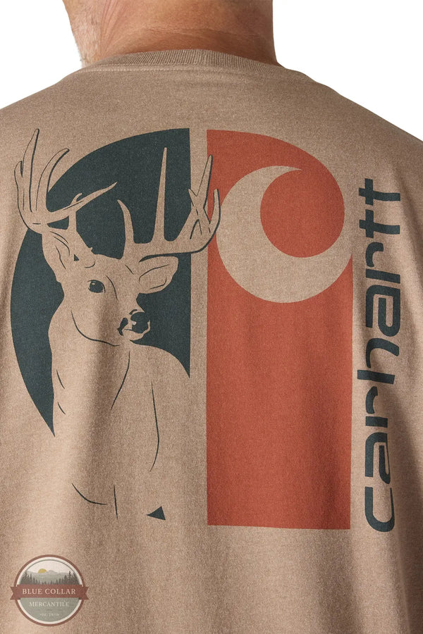 Carhartt 107041 BB0 Loose Fit Heavyweight Long-Sleeve Pocket Deer Graphic T-Shirt close up of print