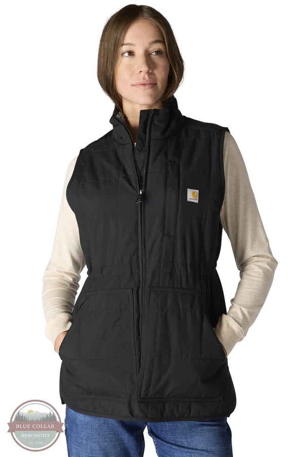 Carhartt 107100 Women's Rain Defender Relaxed Fit Lightweight Insulated Mock-Neck Vest in Black front model view