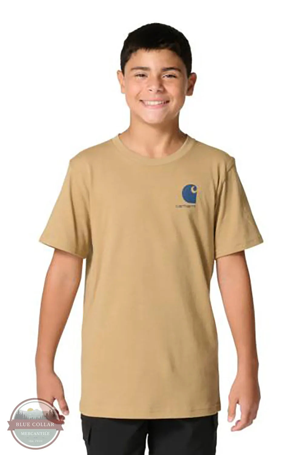 Carhartt CA6791-CT06 Boys Short Sleeve Fish T-Shirt in Khaki front view chest print logo