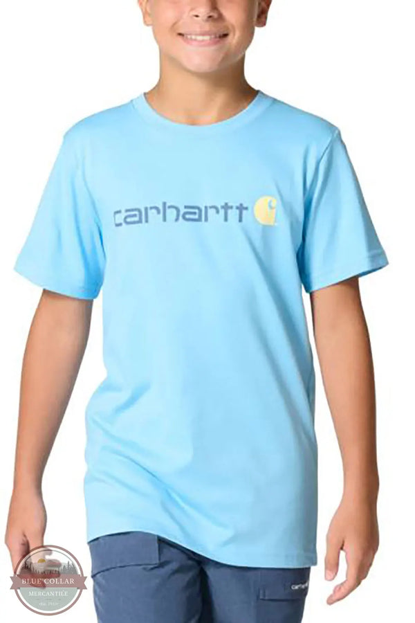Carhartt CA6809-HS3 Boys Short Sleeve Mountain Landscape T-Shirt in Blue front view